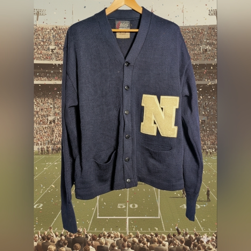 1950s Whiting Los Angeles Navy Wool Cardigan Letter Sweater Sisul N Sz 50